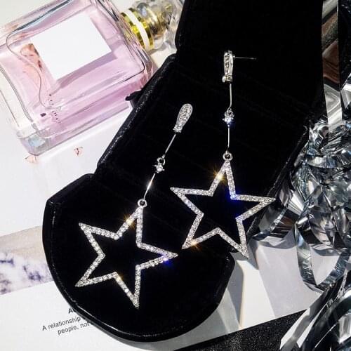 New Fashion Brincos Oorbellen Bijoux Crystal Rhinestone Hollow Five-pointed Star Hanging Earrings Ladies Fashion Jewelry
