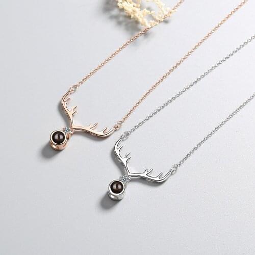 2 Colors 925 Sterling Silver Elk Antlers Necklaces Zircon Projection Necklaces For Women Christmas Jewelry