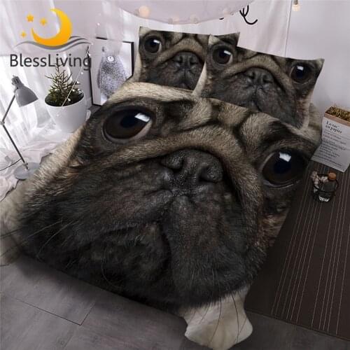 BlessLiving 3D Pug Duvet Covers Close Up of Bulldog Bed Sets 3-Piece Quilt Cover With Pillowcases Cute Puppy Dog Eyes Bedspreads