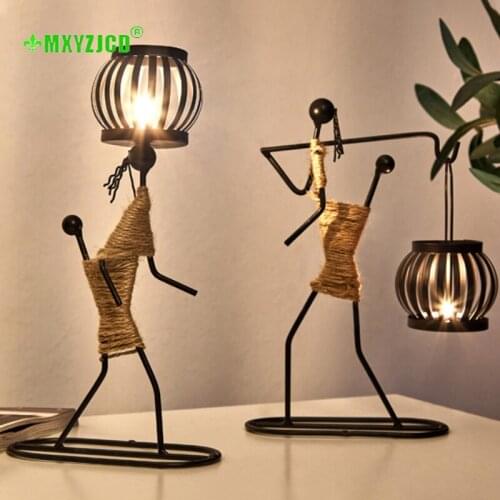 Girl Candlestick Ornaments Items Racks Simulation Figures Sculpture Crafts Wrought Iron Candle Holder Home Decor Accessories