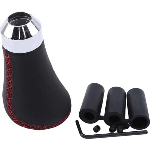 1set Manual Car Gear Shifter Shifter Lever Cover 5 Speed Black & Red Line Leather Aluminum Manual Car Shift Knob Shifter