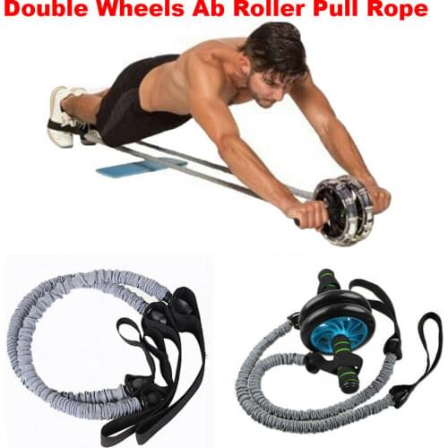 2PC Waist Abdominal Slimming Equipment Double Wheels Ab Roller Stretch Trainer Resistance Exercise Fitness Elastic Pull Rope