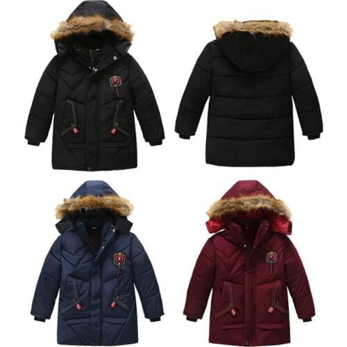 Boys Thickened Warm Coat Jacket Outwear Clothing Overcoat Warm Winter Children Boys Down Zipper Long Jacket Fur Hooded Coat
