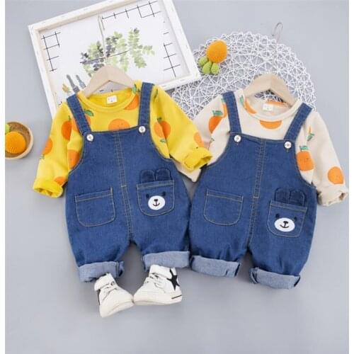 Spring Children Clothing Sets Baby Boys Girls Clothes Suits Printe Kids T Shirt Strap Pants Overalls Toddler Infant Tracksuits