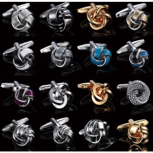 Classic French shirt twist Cufflinks Golden Silvery Blue Purple cuff button knot cuff-link High quality business jewelry for men