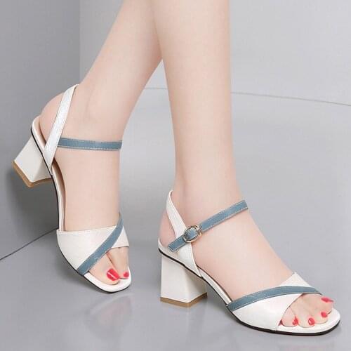Block Heels 2021 Summer Med Female Sandal Sale Of Womens Shoes Buckle Strap Open Toe Large Size Chunky Medium Girls New Fashion