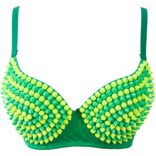 2020 Women Bra Nightclub Dance Wear Push Up Studded Bra Bralette Ladies Sexy Brassiere With Studs Spikes