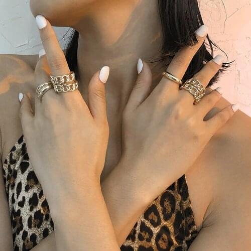 New Design Punk Minimalist Gold Color Ring for Women Vintage Simple Chain Opening Knuckle Ring Sets Jewelry Korean Joint Rings