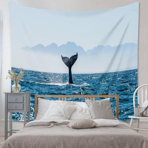 1Pcs Blue Whale Tapestry Marine Life Sea Animals Art Wall Hanging Tapestries for Living Room Bedroom Home Dorm Decor