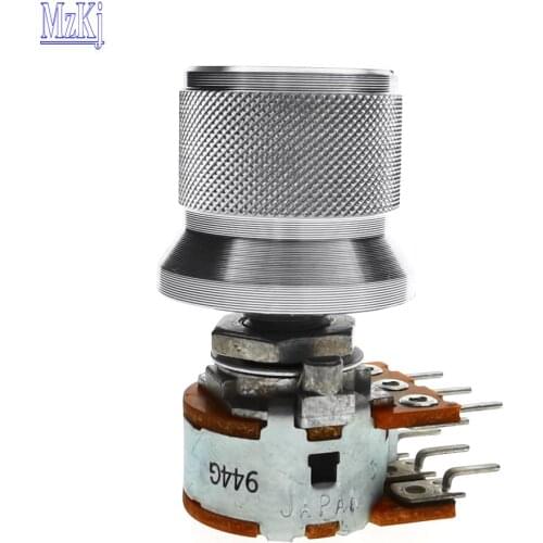 1PCS Japan ALPS RK16 + Silver Aluminum Knob Rotary Potentiometer 50K 50KAX2 Audio Volume Control Pot New Original WH148