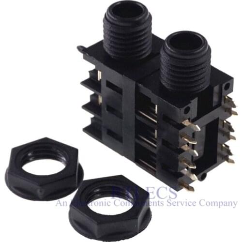 10pcs Screw Dual Ports TRS 1/4" 6.35 mm stereo Audio phone Jack Headphone socket 6 conductor 12 contact 6 switch right angle