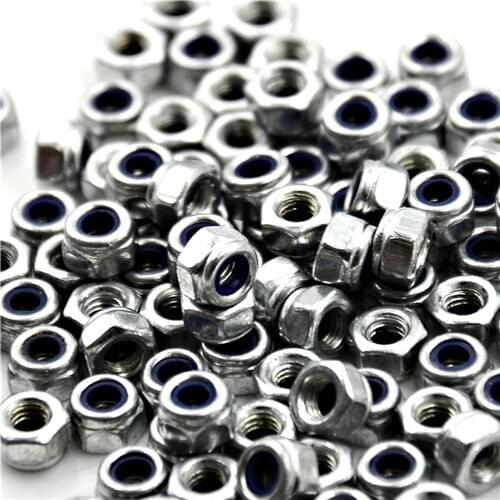100Pcs/lot M3 x 0.5mm Stainless Steel Nylock Nylon Insert Hex Lock Nuts Silver Tone