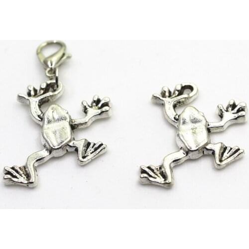 20pcs/lot Antique Silver Frog Dangle Charms Lobster Clasp Charms DIY Bracelet&Bangles Jewelry Accessory Animals Hanging Charms