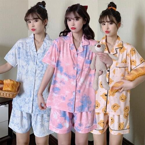 2021 Summer Short Sleeve Print Pajama Sets for Women Korean Cute Shorts Sleepwear Suit Pyjama Homewear Pijama Mujer Home Clothes