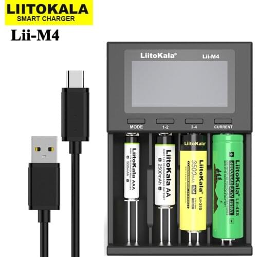2021 LiitoKala Lii-M4 18650 LCD Display Universal Smart Charger Test capacity for 3.7V 1.2V 26650 18650 21700 18500 AA AAA 4slot