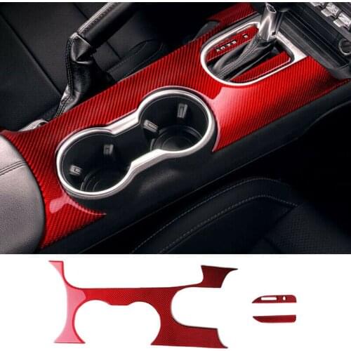 3Pcs Red Carbon Fiber LHD Interior Gear Shift Panel Cover Trim Frame Fit for Ford Mustang 2015-2019