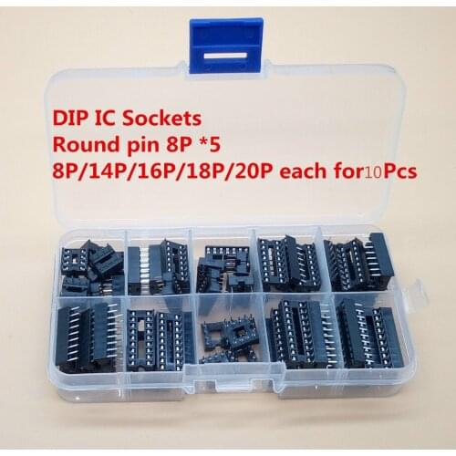 55PCS/Lot DIP IC Sockets Adaptor Solder Type Socket Kit 6,8,14,16,18,20 pins Round Pin 8P