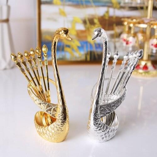 6pcs Swan Fork Coffee Spoon Holder Living Room Kitchen Tableware