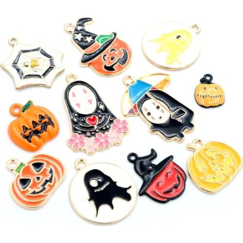 6pcs/lot Enamel Halloween Decorations Charms Pendant for Jewelry Making Pumpkin Ghost Spider for Necklace Bracelet Supplies