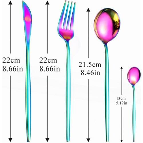Free shipping Home Tableware Set Stainless Steel Cutlery Rainbow Kitchen Set Dinnerware Spoon Fork Knife Dinner Set Complete Wes