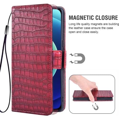 Crocodile print leather phone case with lanyard wrist Alcatel 3V 2018 Alcatel Tetra Alcatel Apprise 1B Credit card slot cell