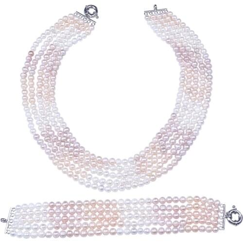 Daking Beautiful GORGEOUS PEARL NECKLACE 5 strands Real pearls necklace jewelry for women dressing