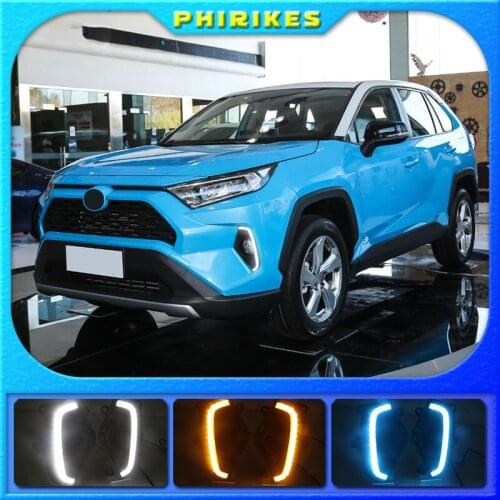For Toyota RAV4 2019 2020 Yellow Turn Signal Function Waterproof ABS 12V Car DRL LED Daytime Running Light With Fog Lamp Hole