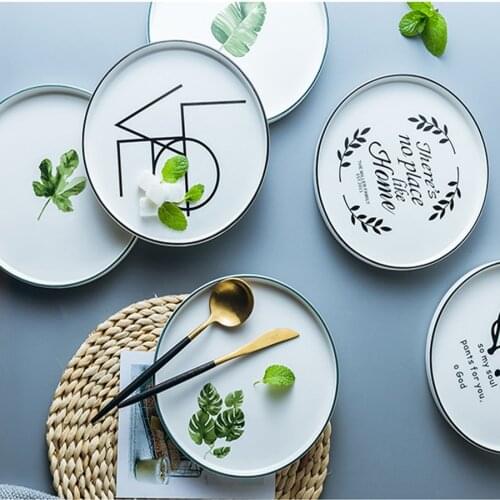 European Style Marble Plates Ceramic Dinner Set leaf printed Porcelain Dessert Plate Steak Salad Snack Cake Plates Tableware