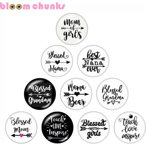 Blessed mama mom word 10pcs mixed 12mm/18mm/20mm/25mm Round photo glass cabochon demo flat back Making findings C22100