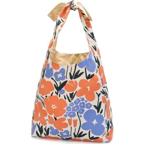 Printed Canvas Bag Womens Floral Shoulder Bags Large Capacity Female Vintage Handbag Knot Tote Bag 2021 New Summer Handbags