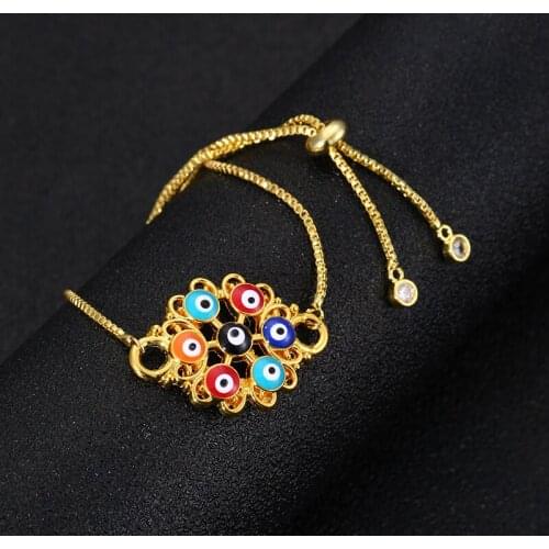 Classic Trendy Turkish Gold Evil Eye BraceletColorful Blue Eye Gold Chain Bracelet Adjustable Female Party Jewelry wholesale