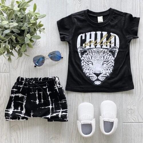 FOCUSNORM 2pcs Summer Baby Boys Clothes Sets 0-3Y Cartoon Animal Printed Short Sleeve T Shirts Plaid Shorts