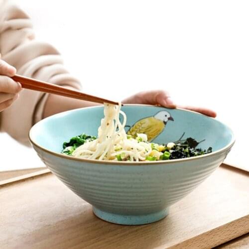FANCITY Creative Ceramic Bowl Japanese Ramen Bowl Household Soup Bowl Large Instant Noodle Bowl Hat Bowl Retro Tableware Noodle