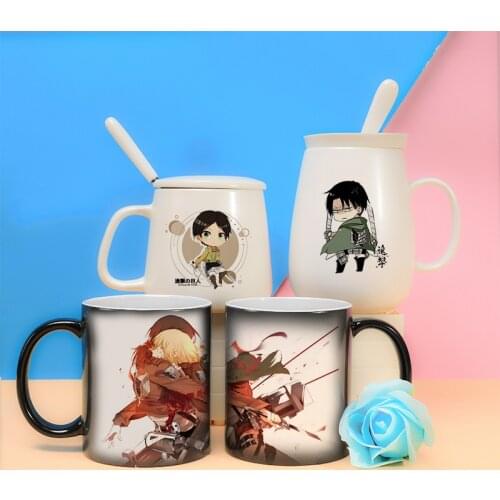 Attack on Titan Levi Mikasa Ackerman Eren Jaeger Mug Cup Anime Cartoon Ceramic Change Color Coffee Water Cup Student Cosplay