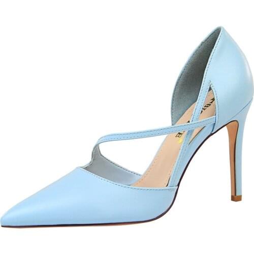 Fashionable and elegant high heels shallow mouth pointed hollow sweet high heels womens shoes