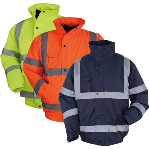 High Visibility Reflective Cothes Thermal Safety Jacket Reflective Warm Bomber Jacket With Hi vVis Tapes