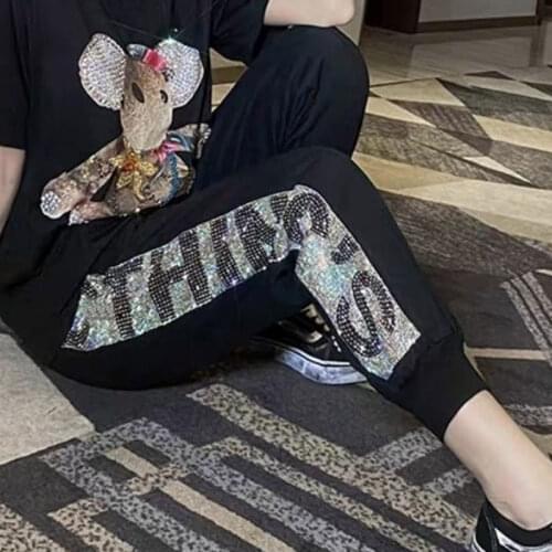 2021 New Autumn Letter Stitching Harem Pants Women Harajuku Color Rhinestone Loose Pants Sweatpants Women Pantalon Femme 108