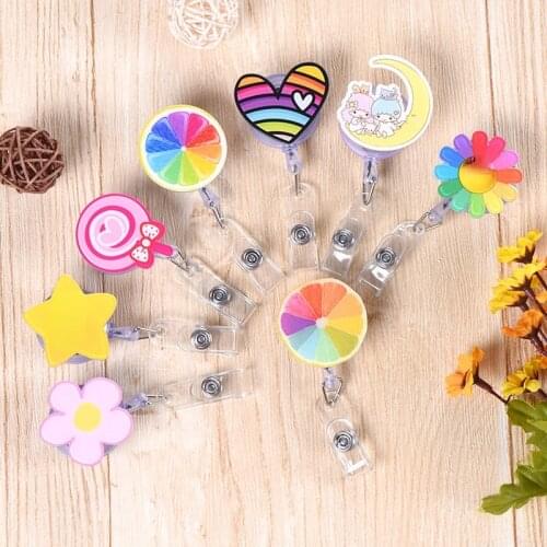 New Cartoon Beautiful Flowers Retractable Badge Reel Student Nurse Business Card Holder Name Card ID Card Chest Clips