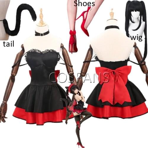 Anime Date A Live Cosplay Tokisaki Kurumi Cat Girl Cute Costume Date A Live Tokisaki Kurumi Costume Women Cosplay Wig shoes