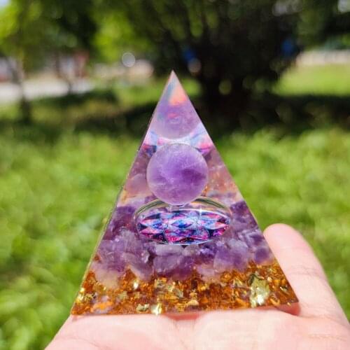Natural Tiger Eye Healing Amethyst Crystal Sphere Orgone Pyramid Quartz EMF Protection Energy Orgonite Chakra Meditation Stone