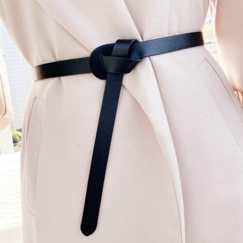 Women Fashion Knotted Real Leather solid Belt Thin long Belts cowskin knot design dress accessories coat strap cowhide waistband