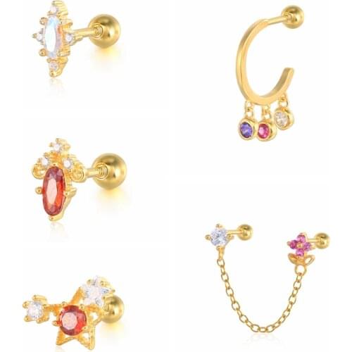 ROXI Best Selling In Europe And America Color Zircon Earrings For Women Silver 925 Screw Ear Piercing Stud Earrings 2021 Jewelry