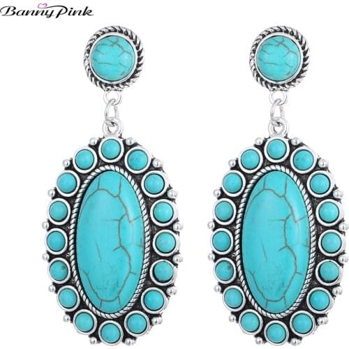 Banny Pink Bohemia Geometric Stone Earrings For Women Vintage Stone Beads Statement Stud Earrings Indian Pendant Earrings Brinco