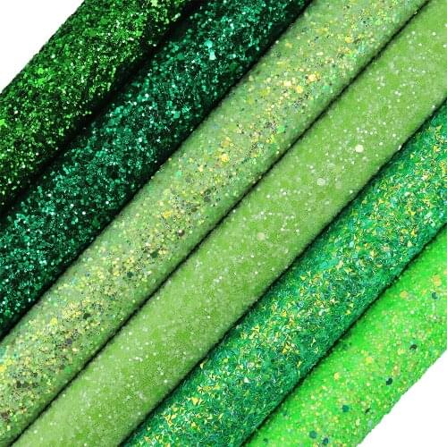 30x134cm Roll Green Plain Dyed Fine Chunky Fine Glitter Fabric Faux Synthetic Leather For Bows Earring Decoration DT008