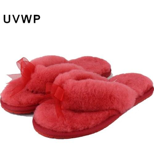 Natural Sheepskin Fur Slippers Fashion Winter Flip Flops Women Indoor Slippers Warm Wool Home Slippers Lady Casual House Shoes