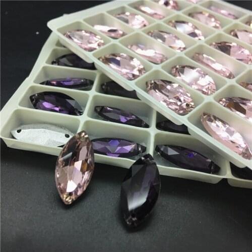 TopStone 9x18mm Pointback Horse Eye sew on Rhinestone Pink Amethyst Marquise Crystal Sew on Stone Dress Decoration