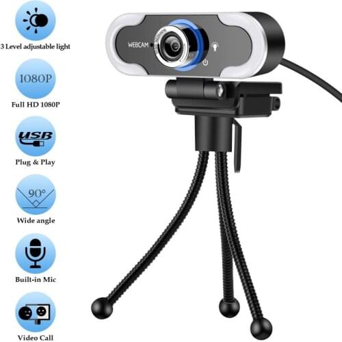 High Precision HD 1080P Webcam Camera With Microphone Noise Reduction USB Webcams With LED Fill Light For PC Laptop Desktop