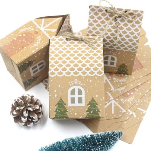 DIY Christmas House Shape Candy Bags Christmas Gift Box Cookie Bags Packaging Boxes Christmas Tree Pendant Party Decorations