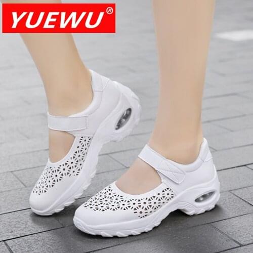 YUEWU Hollow Out Leather Surface Large Size Women’s Shoes Small Round Head U-Shape Insoles Shock Absorbing Shoes Nurse Shoes