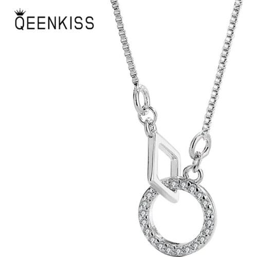 QUEENKISS NC697 Fine Jewelry Wholesale Fashion Lady Girl Birthday Wedding Gift AAA Zircon 18KT Gold White Gold Pendant Necklace